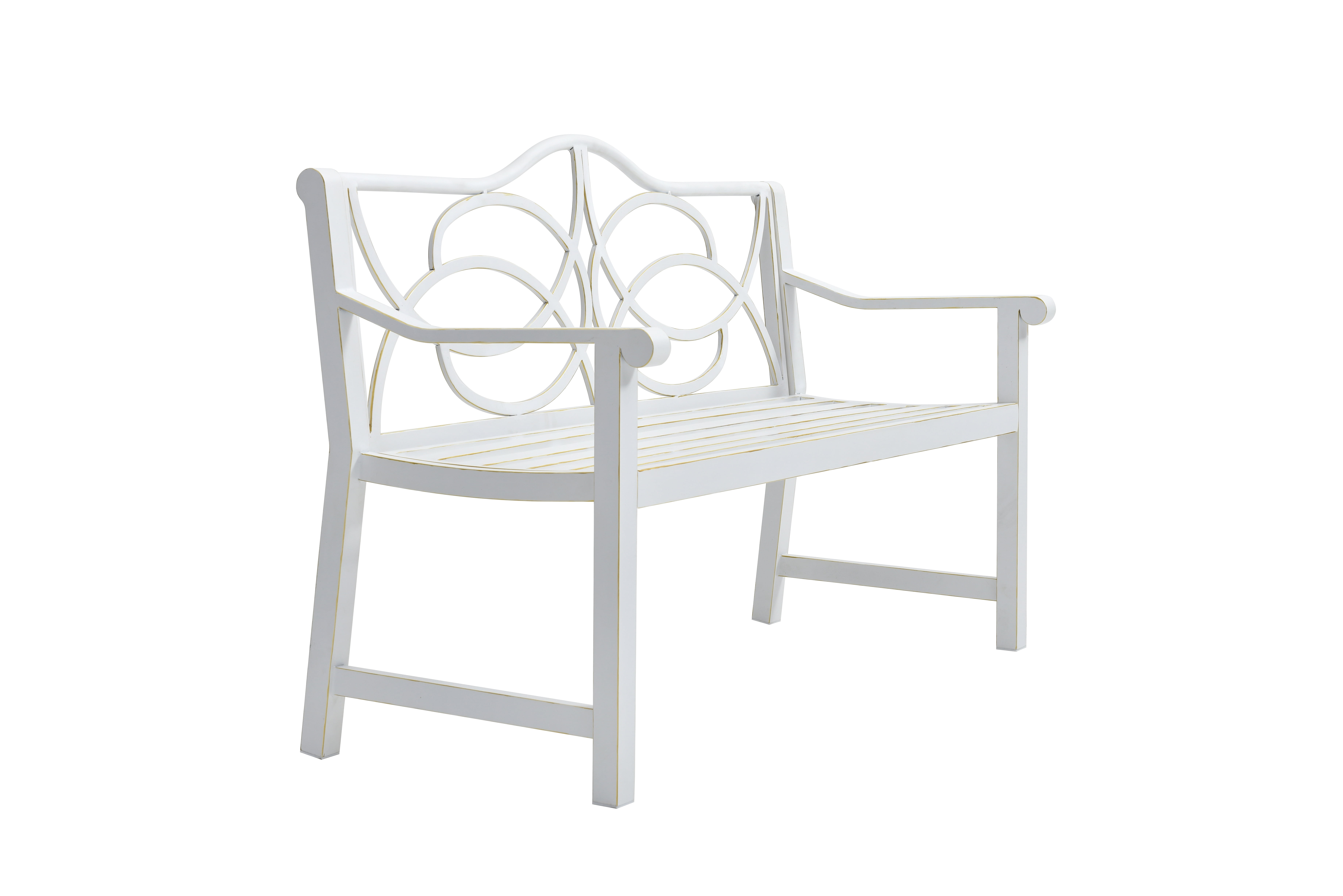 Outdoor Garden Patio Bench, Iron Metal Steel Frame Park Bench with Backrest for Park Yard Porch, White