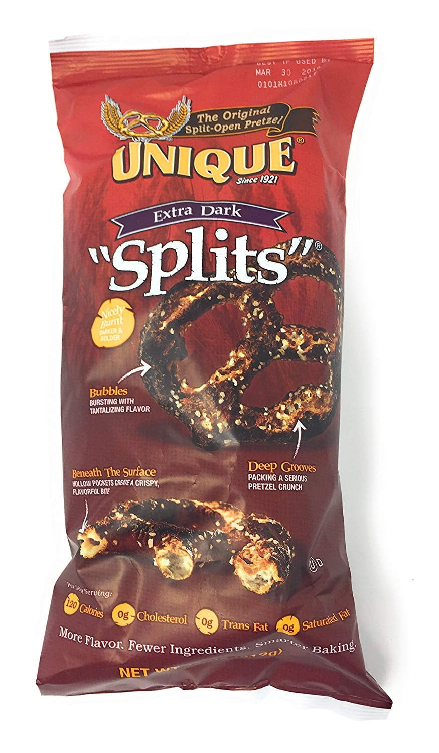 Unique Extra Dark Pretzel Splits, 11 Oz. Bag (Four 11 Oz. Bags) by