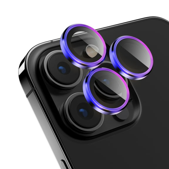 Elegant Choise Camera Lens Protector Metal Ring Tempered Glass Film for iPhone 14 Pro/14 Pro Max, Colorful