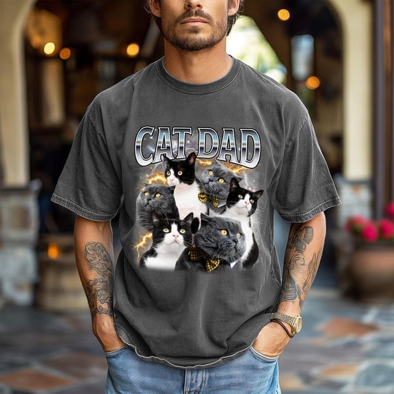 Custom Cat Dad T-Shirt Personalized Cat Photo Graphic Tee, Cat Lover Gift Shirt for Pet Parent Men Women