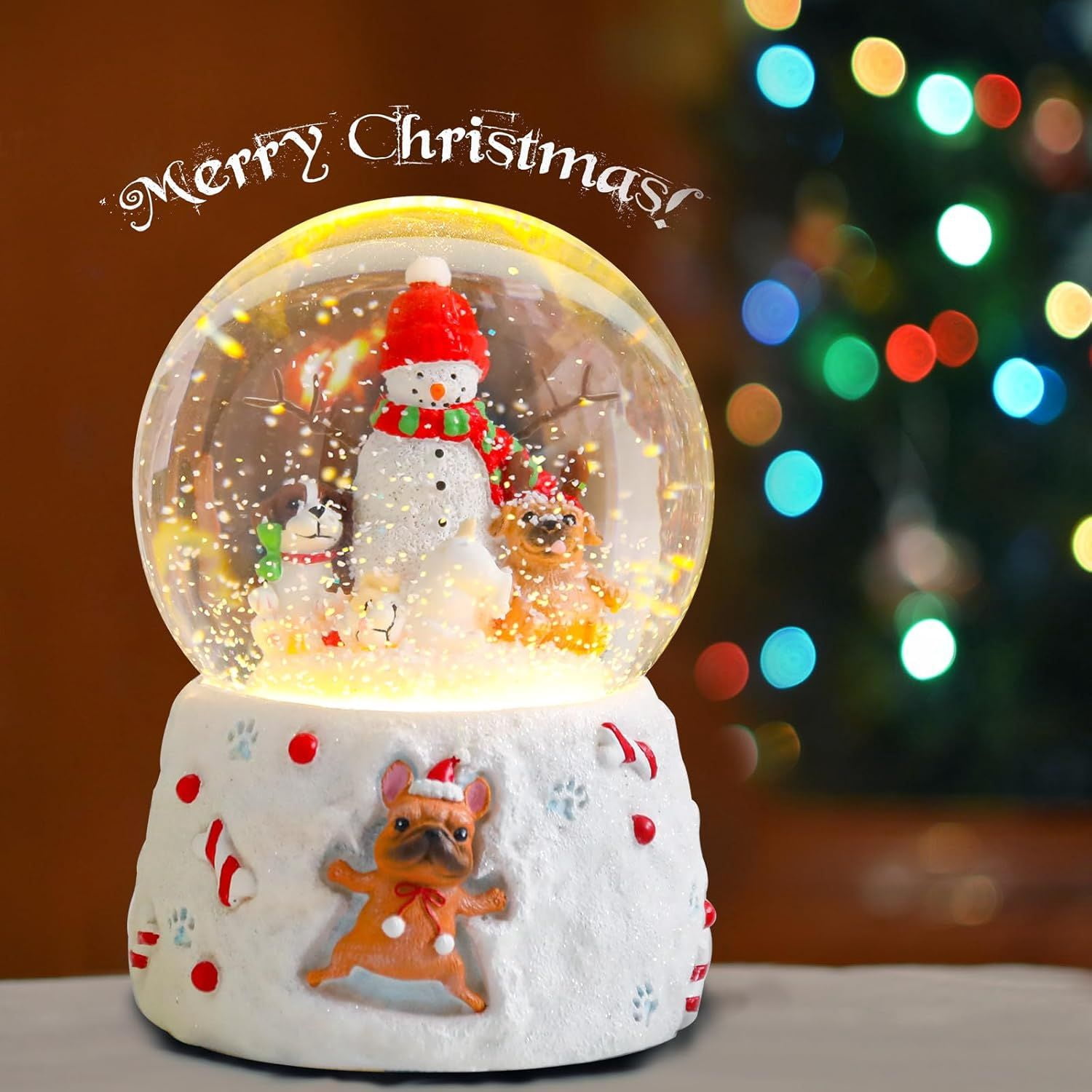 Christmas Snow Globes Gingerbread Man Village House in Cup Christmas Snow Globe with 8 Songs Color Changing Battery Operated Musical Box for Christmas Home Party Décor