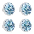thumbnail image 1 of 4 Pcs Blue Paisley Knobs for Kitchen Cabinet Cupboard Dresser Bookcase Drawer Pulls Handles Round Home Decor, 1 of 5