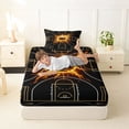 thumbnail image 4 of Castle Fairy Basketball Court Print Twin Sheets 3pcs, Sport Ball Flame Bedding, Black Gold Orange,1 Fitted Sheet, 1 Flat Sheet and 1 Pillowcase, 4 of 6
