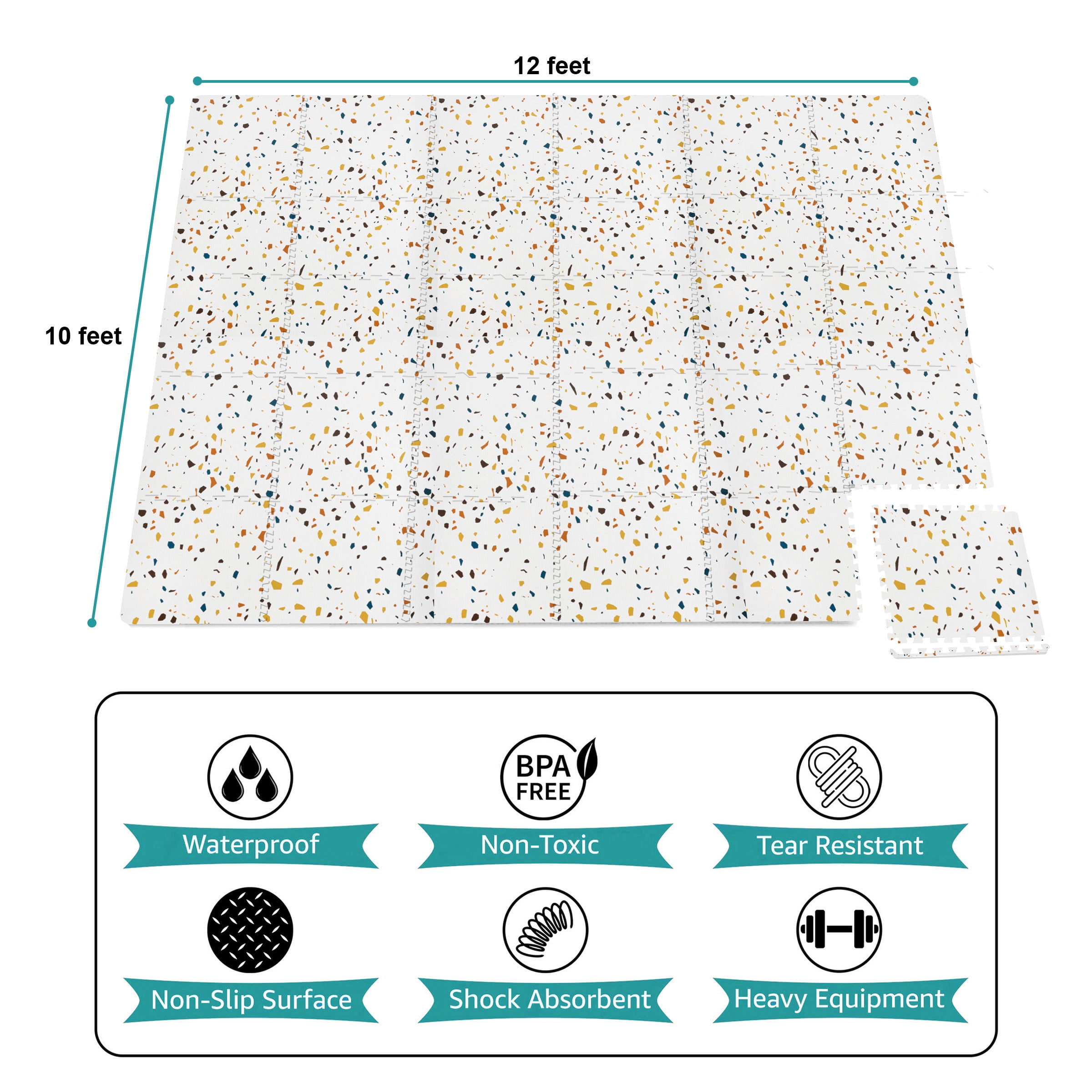 Sorbus Waterproof Foam Floor Tiles, 20 Tiles, 80 Sq Ft, Interlocking, Confetti