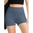 thumbnail image 3 of QAFOPEH Women Solid Color Tummy Control High Waist Stretchy Yoga Shorts with Pockets, 3 of 4