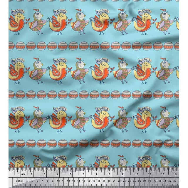 Soimoi Viscose Chiffon Fabric Circle & Bird Kids Print Sewing Fabric Yard 42 Inch Wide