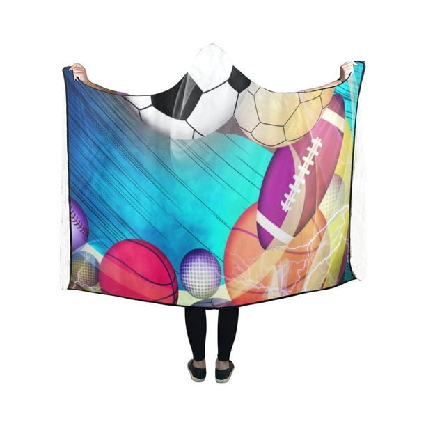 ASHLEIGH Hooded Blanket Ball Game Pilling Polar Fleece Wearable Blanket