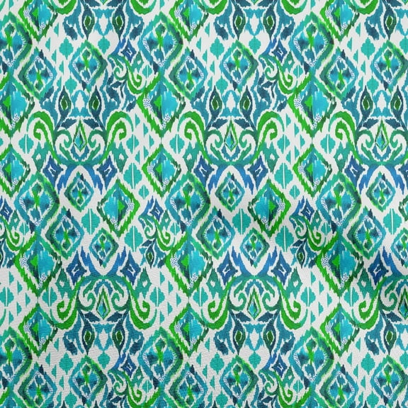oneOone Polyester Lycra Persian Green Fabric Ikat Sewing Material Print Fabric By The Yard 56 Inch Wide