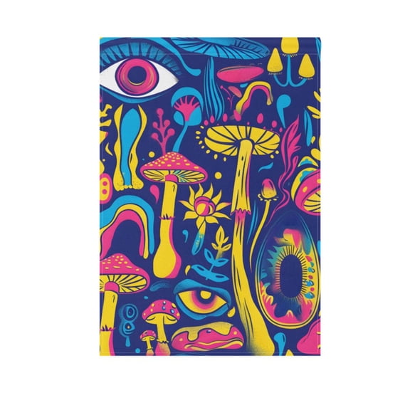 Psychedelic Mushroom and Eye Garden Flag House Banner 12" x 18" Double Sided Outdoor Yard Decoration