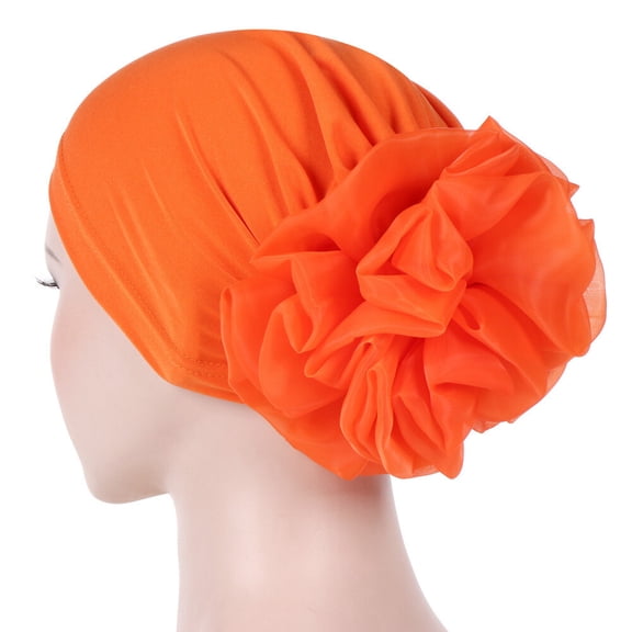 Women Solid Big Flower Stretch Elastic Beanie Hat Hair Head Wrap Cap One Size
