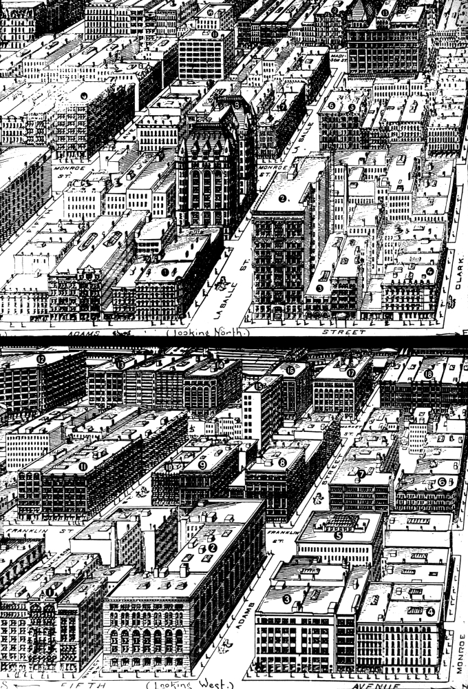 Chicago Loop, 1898. /Nplan Of Chicago'S 'Loop', 1898, With Buildings