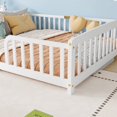 thumbnail image 4 of Leumius Queen Size Floor Fence Bed with Central Entrance,Pine Wood Floor bed with Guardrails,White, 4 of 9