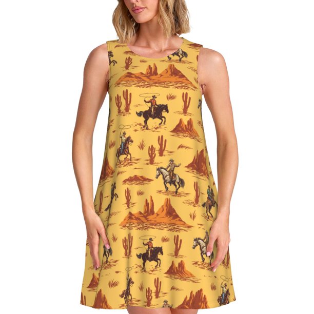 Balery Brave Cowboys Vestidos de verano para mujer con estampado: vestido holgado sin mangas, vestido playero informal y cómodo para días calurosos.