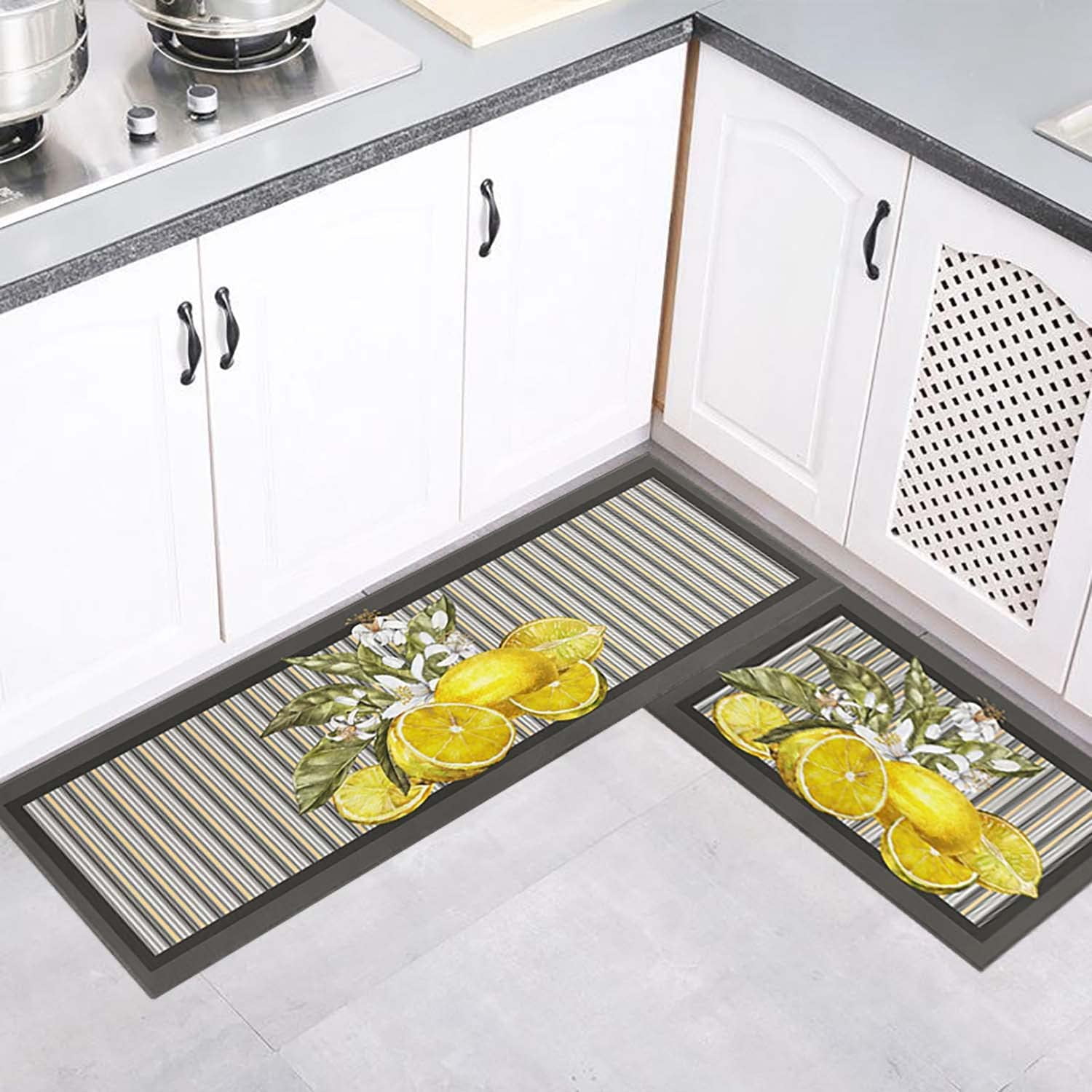 UWNRBG Lemon Kitchen Runner Rugs, 177" x 472" + 177" x 236", Non-Slip, 2 Count