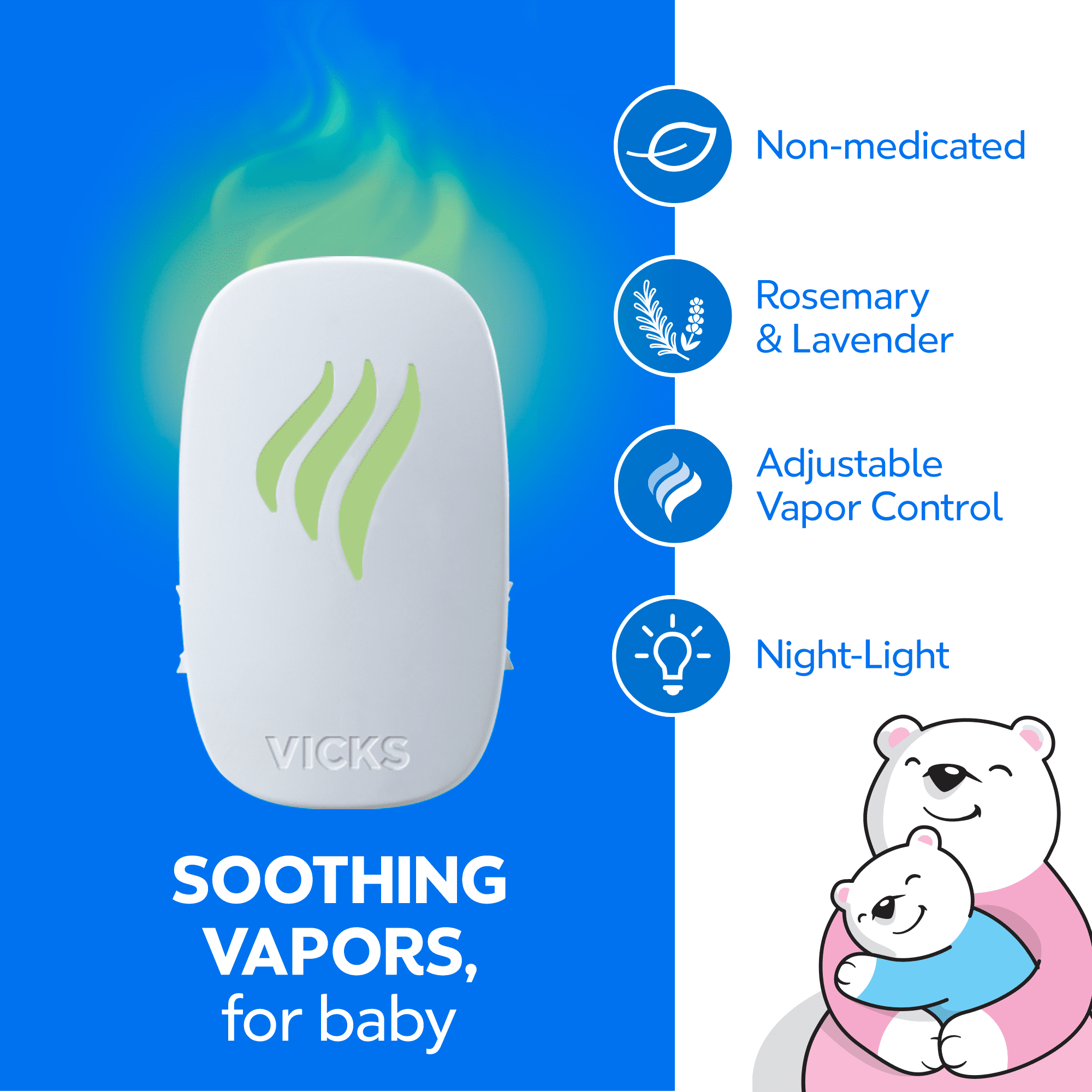 Vicks Baby Waterless Plug-in Vaporizer with Night-Light & 4 Bonus Vapopads