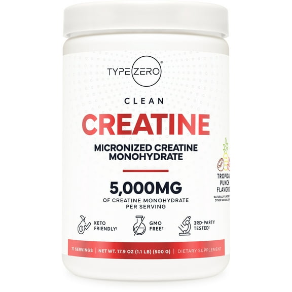 TypeZero Creatine Monohydrate Powder 500 Grams, Tropical Punch Flavored - Gluten-Free