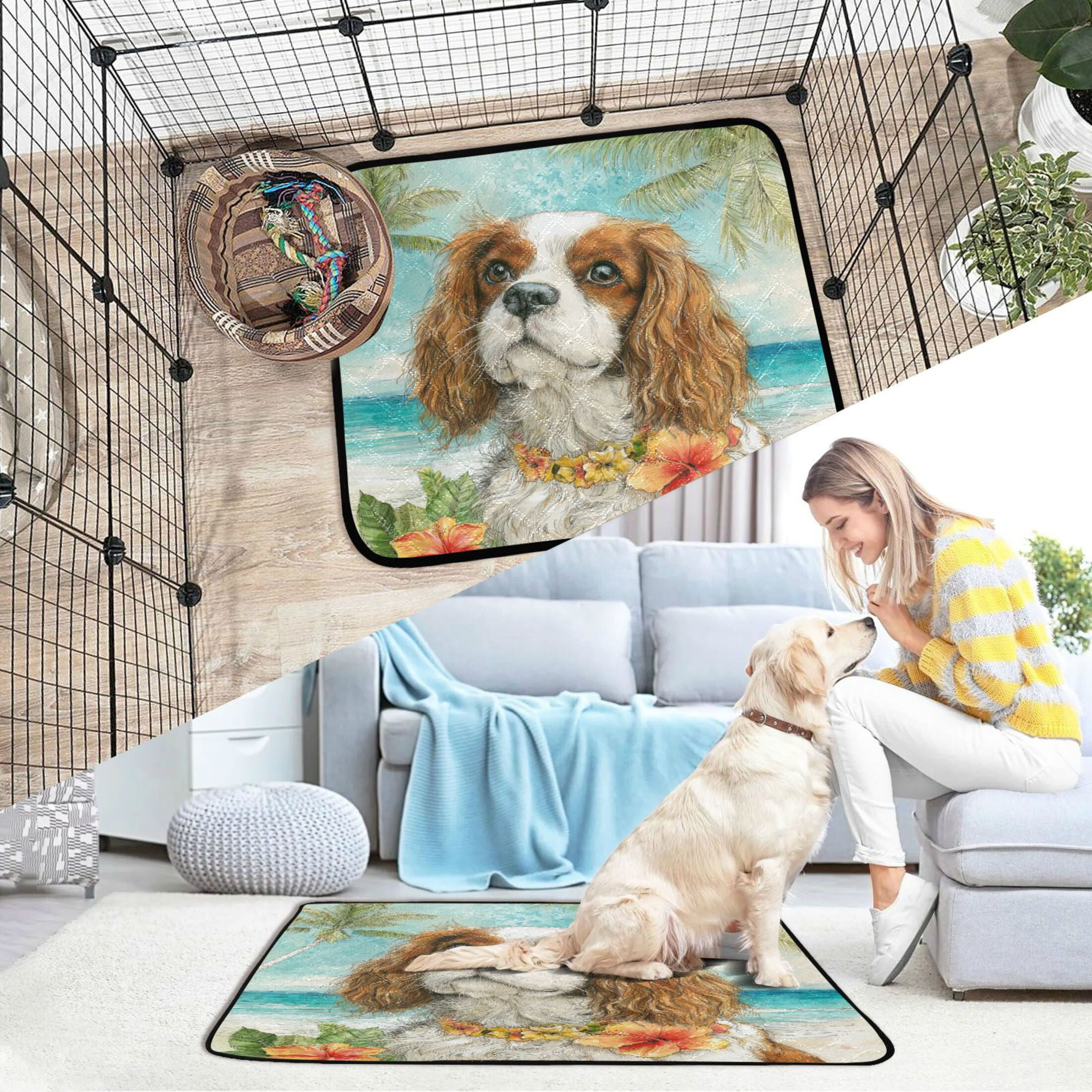 Qxltty Cavalier King Charles Spaniel Dog Cat litter Pads Pet Set of 3 Diaper Mats Center Anti-leakage Layer Absorbent Soft and Comfortable