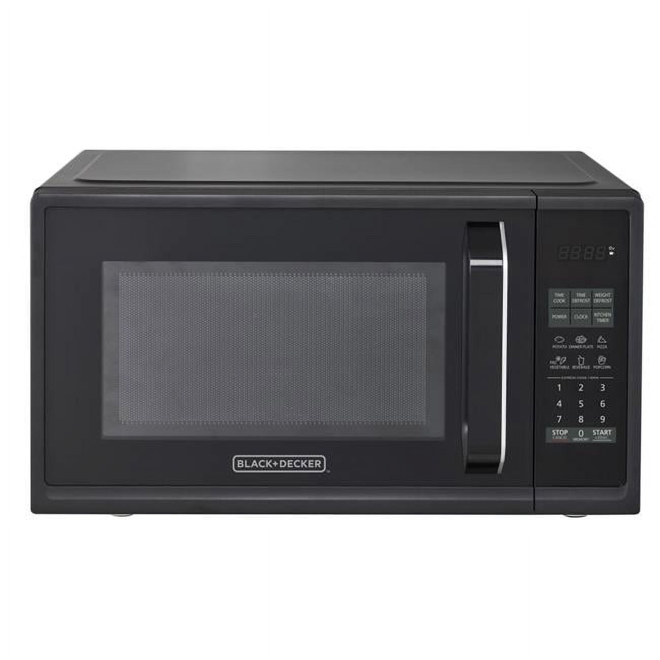 BLACK+DECKER Black Modern Stainless Steel Finish .9cu ft 900-Watt Microwave Oven With Multi-Stage Cooking
