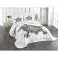 thumbnail image 3 of Ambesonne Turtle Quilted Bedspread Set 3 Pcs, Tribal Art on Tortoise, Queen Size, Black and White, 3 of 5