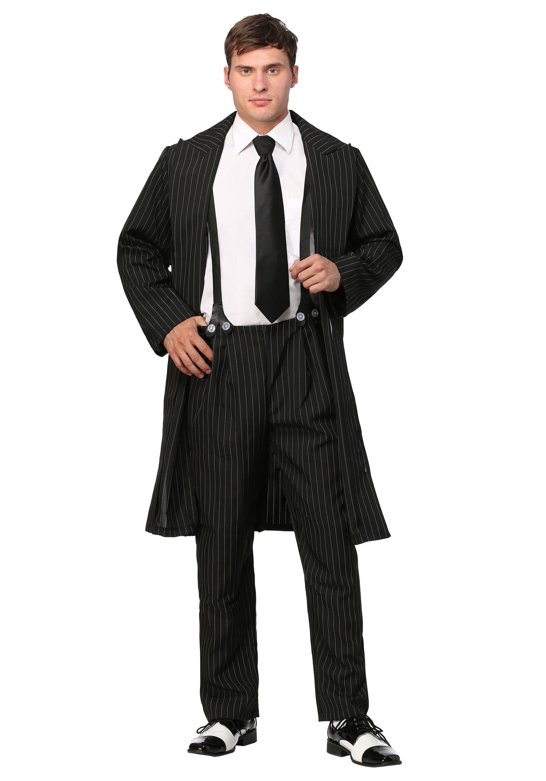 Gangster Costume Pinstripe Mens Zoot Suit Vintage 1920s Mafia Fancy Dress Outfit 