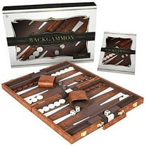Crazy Games Backgammon Set - Classic Medium Brown 15 Inch Backgammon Sets for Adults Board Game with Premium Leather Case - Best Strategy & Tip Guide (Brown, Medium)