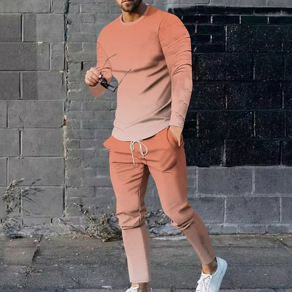 cllios Ensembles de Survêtement pour Hommes Grands et Forts Imprimés Gradien 2 Pcs Ensembles Décontractés Chemises à Manches Longues et Pantalons à Cordon de Serrage Ensembles de Jogging Légers pour Hommes