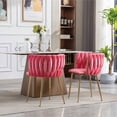 thumbnail image 5 of Velvet Dining Chairs Set of 2 Modern Hand Weaving Accent Chairs Living Room Chairs Upholstered Side Chair with Golden Metal Legs for Dining Room Kitchen Vanity Living Room(Pink), 5 of 7