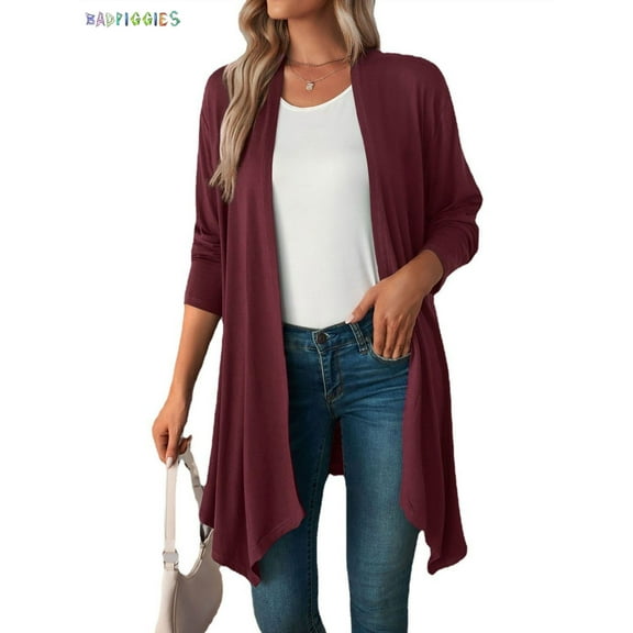 BadPiggies Women's Draped Open Front Cardigan Casual Long Sleeve Lightweight Cardigans Sweaters Duster S-XXL