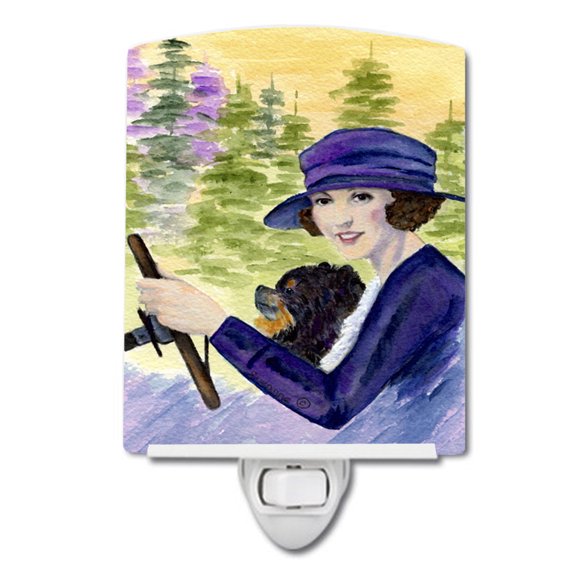 Lady driving with her Pomeranian Ceramic Night Light
