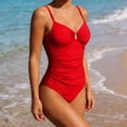 thumbnail image 5 of CHGBMOK Womens One Piece Swimsuit Tummy Control Ruched Bathing Suit V Neck Push Up Spaghetti Straps Swimwear, 5 of 6