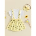 thumbnail image 3 of Bagilaanoe 3Pcs Newborn Baby Girls Overalls Dress Set Short Sleeve Romper Tops + Suspender Skirt + Headband Infant Summer Casual Clothes, 3 of 7