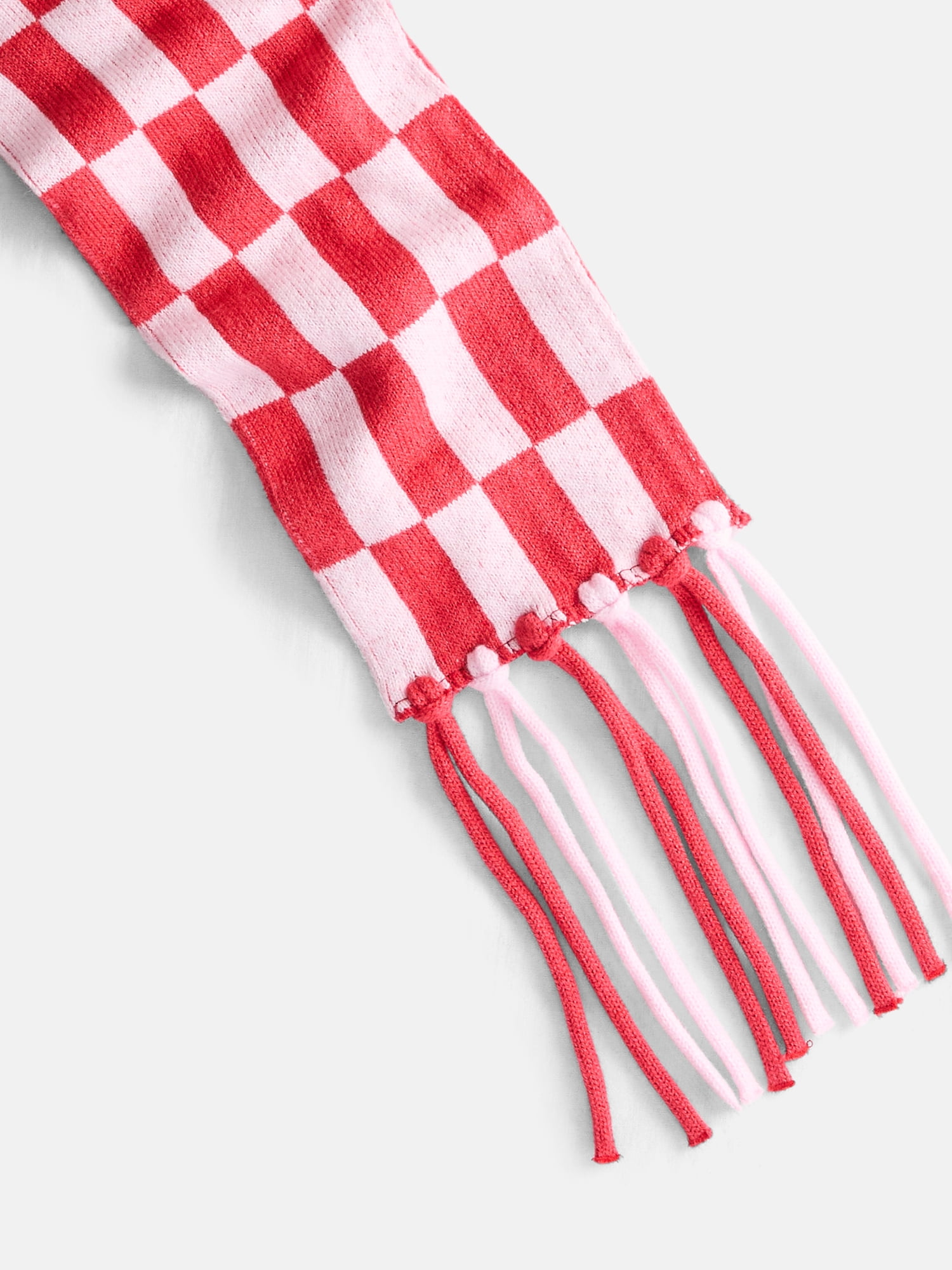No Boundaries Women's Check Scarf with Fringe, Ruby Light