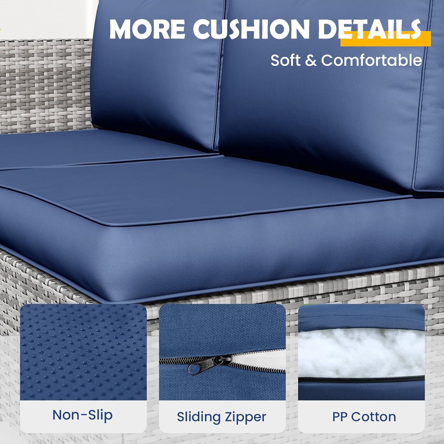 MRUAKA Outdoor Cushions for Patio Furniture, 4'' Replacement Cushions for Outdoor Furniture, Set of 4 Water-Resistant Outdoor Sectional Cushions for Sofa Couch Chair (Navy)