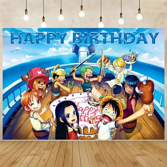 Cartoon OnePiece Birthday Backdrop Banner Party Supplies Happy Birthday Party Decorations 35''×30''