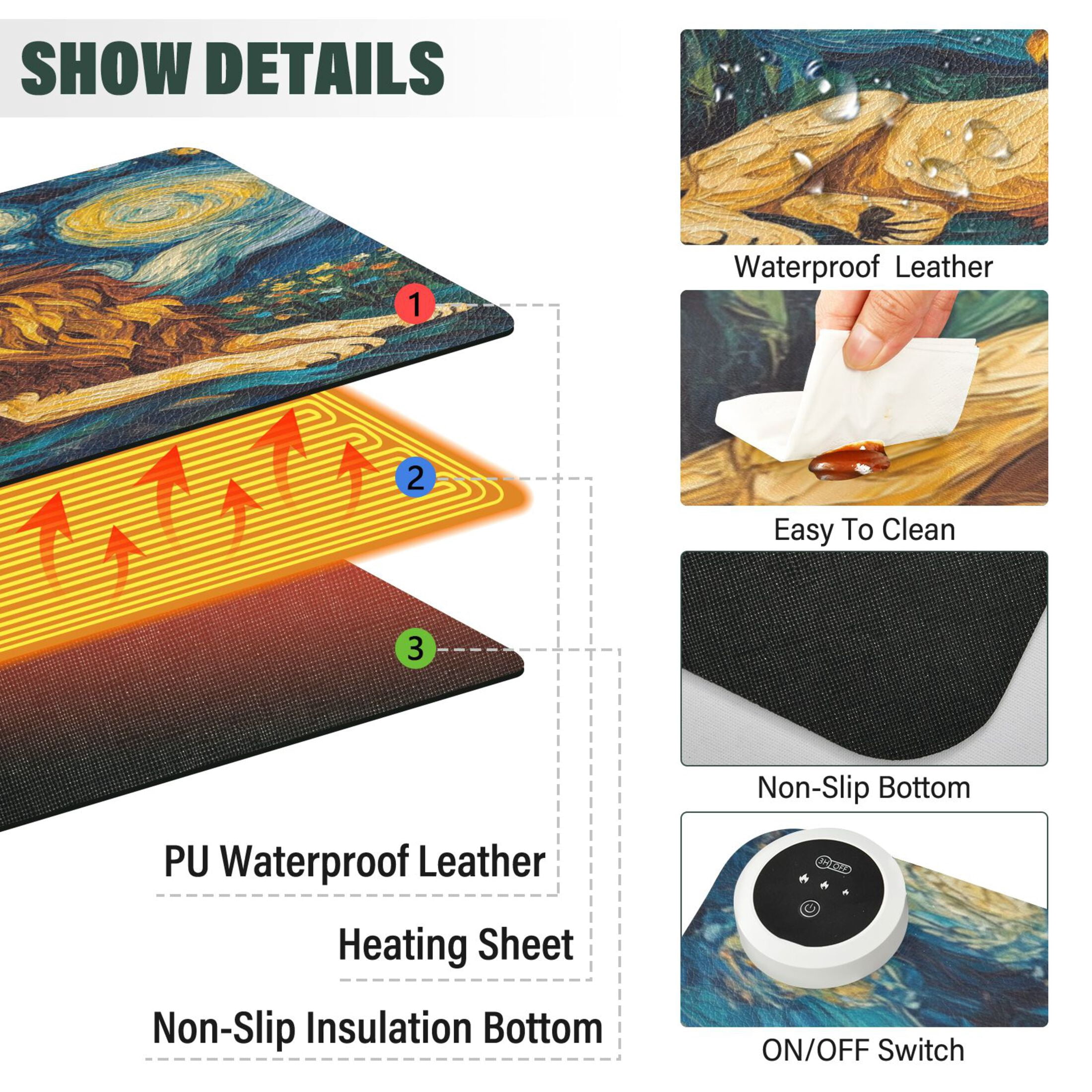 Wobogo Golden Lion King Heated Mouse Pad Extra-Large Desk Mat With 3 Heating Levels and 3-hour Auto Shut-Off Protection Ideal for Computer Keyboards Home Office Hand-warming Essential 31.5in × 13in
