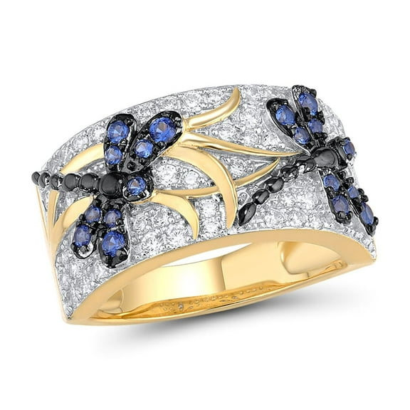 Santuzza 14K Gold Plated Dragonfly Ring Cubic Zirconia Blue Spinel 925 Sterling Silver Ring for Women