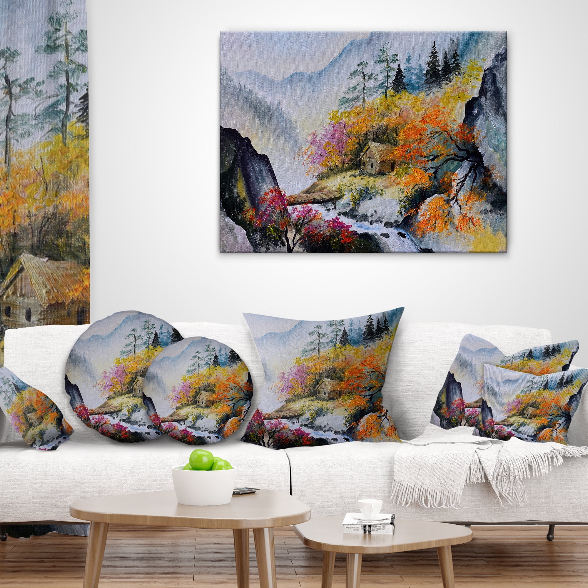 Designart House in the Mountains - Landscape Printed Throw Pillow - 12x20