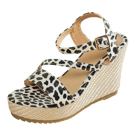 

MIASHUI Womens Sandals Shoes Simple Slope Heel One Buckle Strap Fish Mouth Straw Bottom Leather High Heel Large Size Slope Sandals Casual Summer Shoes Black 9