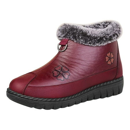 

Ki-8Jcud Women S Fashion Winter Shoes Ladies Fashion Solid Color Leather Printing Medium Snow Boots Plush Warm Flat Cotton Boots Rain Snow Boots For Women Wide Width Warm Women S Boots Insulated Boo