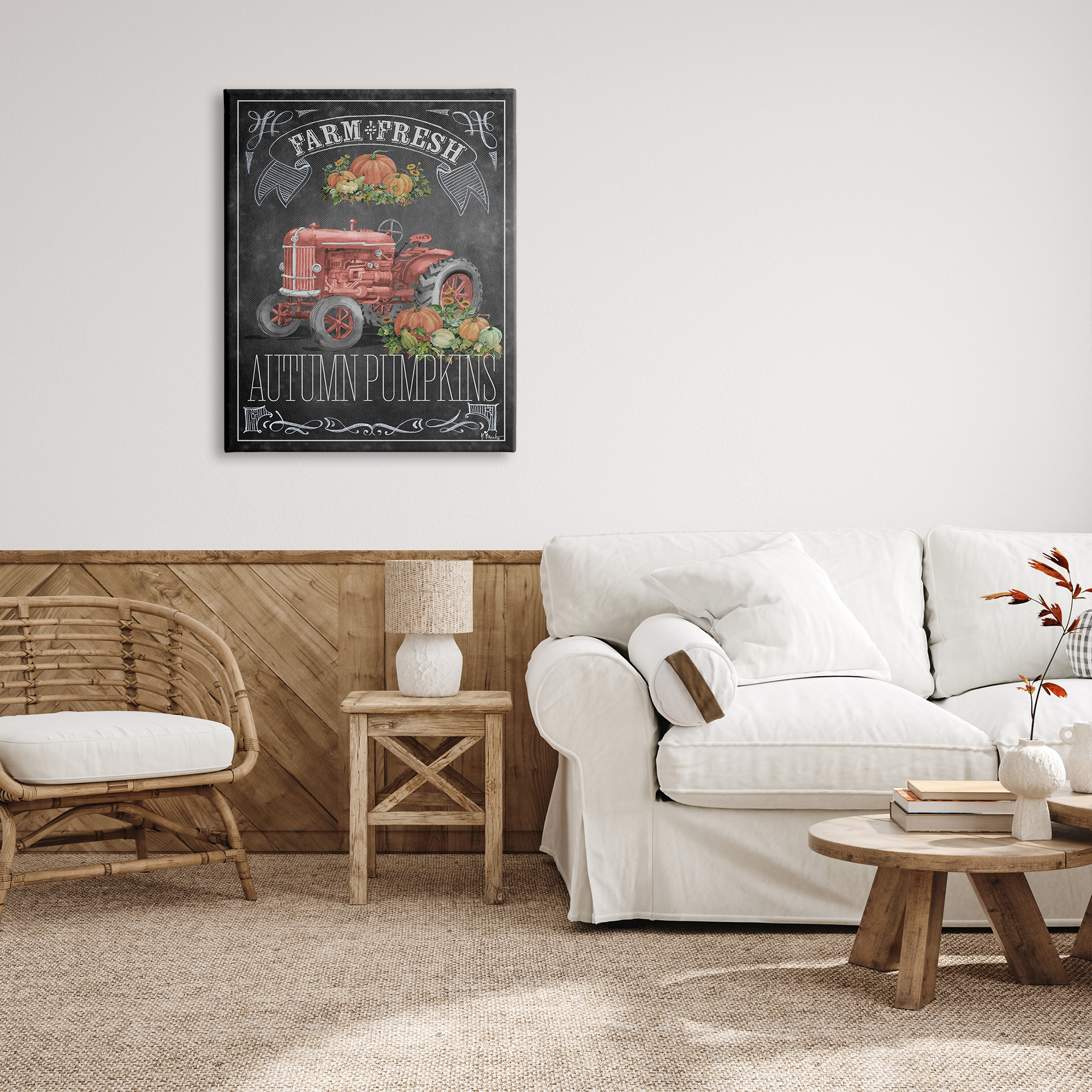 Stupell Industries Autumn Tractor Chalkboard Transportation Painting Gallery Wrapped Canvas Art Print Wall Art, 30 x 40