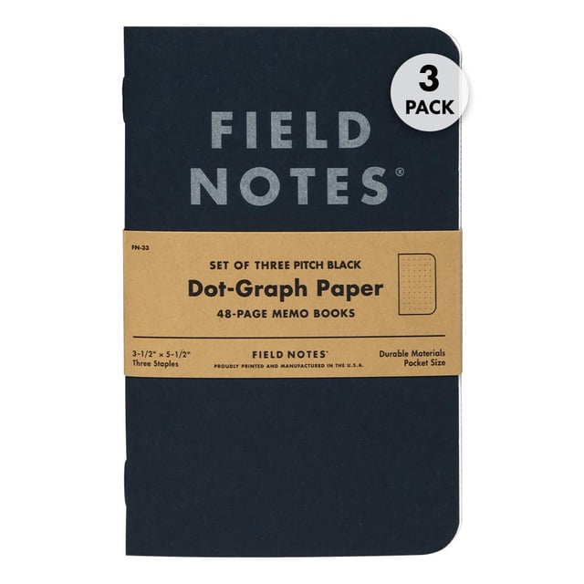 Libreta Field Notes Pitch Black, paquete de 3, 90 g/m², 48 páginas