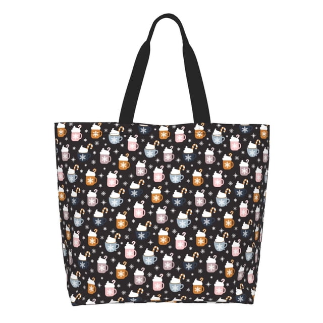 Fotbe Snowflake Cream Hot Cocoa Bolsa Tote Estética de Lona con Estampado para Mujer - Bolsa Reutilizable de Hombro Casual para Vacaciones, Compras, Trabajo y Gimnasio