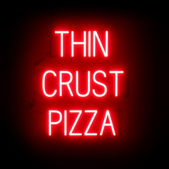 SpellBrite THIN CRUST PIZZA LED Sign for Business. 20.6" x 23.8" Red THIN CRUST PIZZA Sign Has Neon Sign Look With Energy Efficient LED Light Source. Visible from 500 Feet, 8 Animation Settings.
