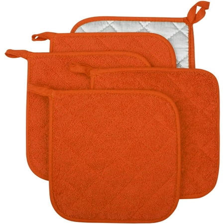 

100% Cotton Kitchen Everyday Basic Terry Pot holder Heat Resistant Coaster Potholder for Cooking and Baking Set of 5 Orange