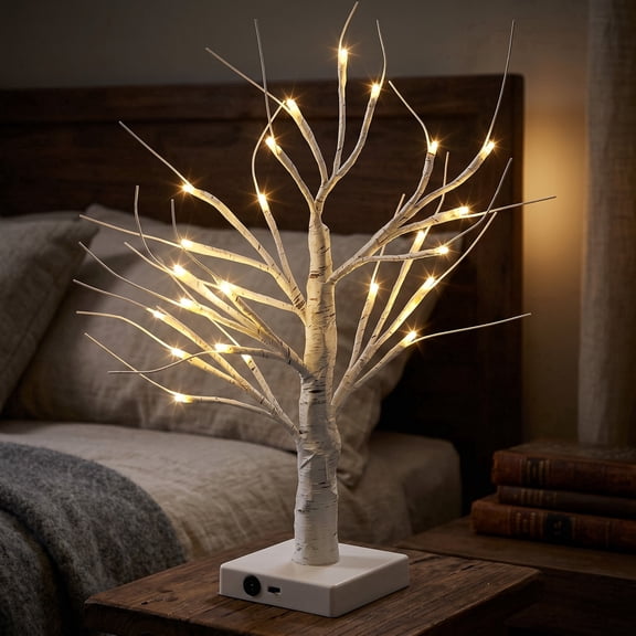 Lsupdaol 24 Inch LED Birch Tree Lights USB Battery Powered Mini Artificial Christmas Tabletop Decor