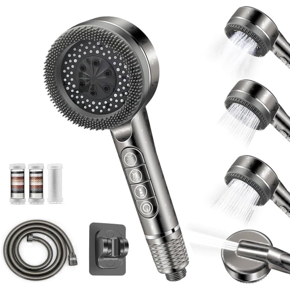 Filtered Shower Head Combo, High Pressure Handheld Showerhead with Filter for Hard Water, Purifying Water Softener for Hair and Skin - Chrome Finish