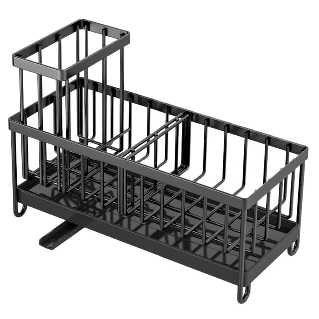 Soporte de esponja negro for fregadero de cocina, organizador de fregadero con soporte alto for cepillos