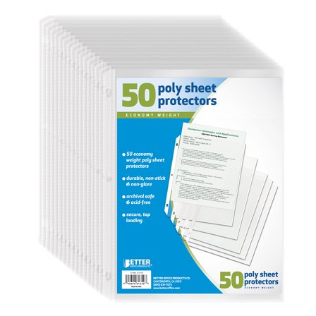 Document Sheet Protectors 50 Count, 8.5 by 11 Inch Clear Poly Sleeves, Acid Free Archival Safe for Office Files, White