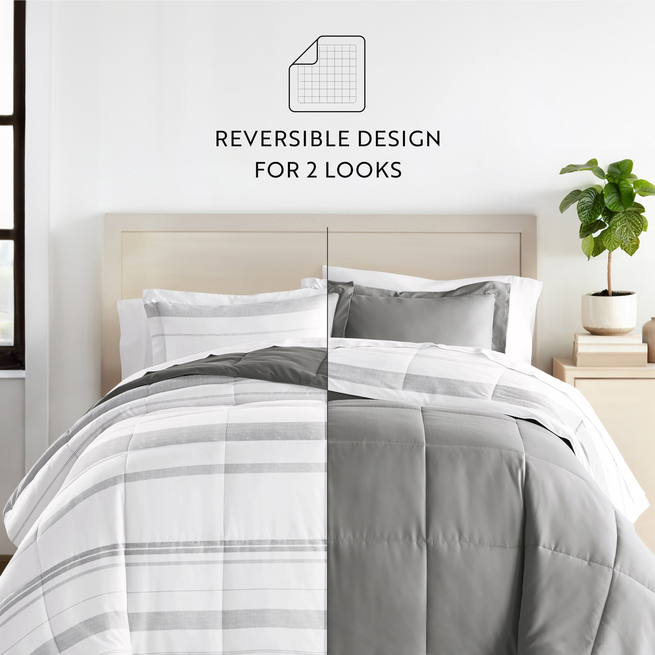 All Season Ultra Soft Comforter Set Lightweight Bedding in Stitched Stripe for Twin/Twin XL Size by Comfort Canopy