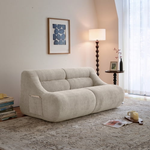 63" Chenille Mid-Century Loveseat Sofa, 2 Seater Accent Loveseat Couch with Memory-Foam, Upholstered Loveseat with No-Assembly for living spaces, Beige
